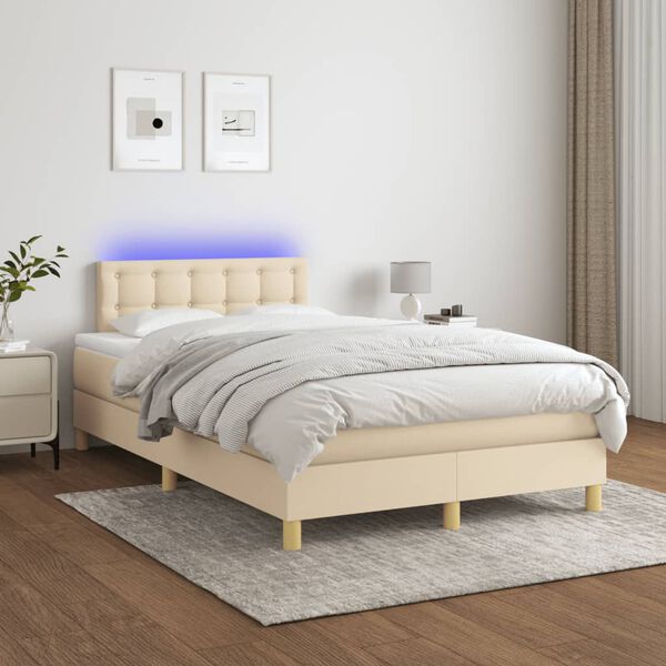 vidaXL Letto a Molle con Materasso e LED Crema 120x190 cm in Tessuto