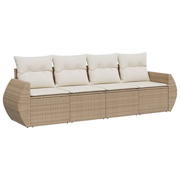vidaXL Set Divano da Giardino 4 pz con Cuscini Beige in Polyrattan