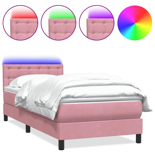 vidaXL Letto a Molle con Materasso e LED Rosa 100x210 cm in Velluto