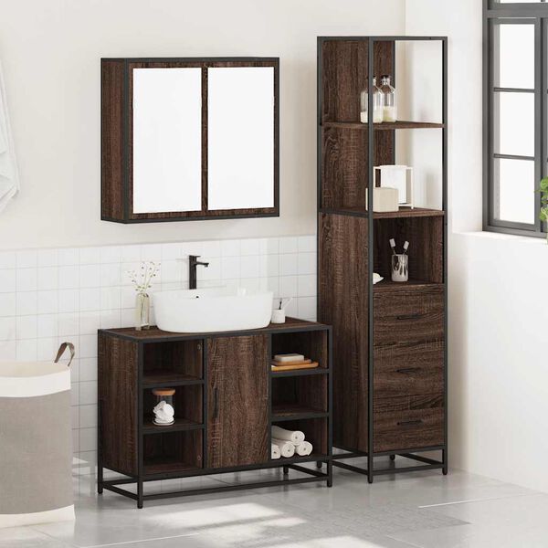 vidaXL Set Mobili da Bagno 3 pz Rovere Marrone in Legno Multistrato