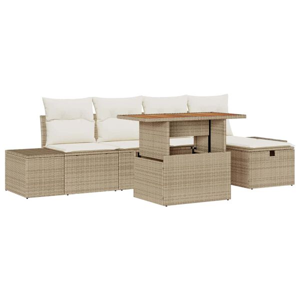 vidaXL Set Divano da Giardino con cuscino 6 pcs Beige Poly Rattan