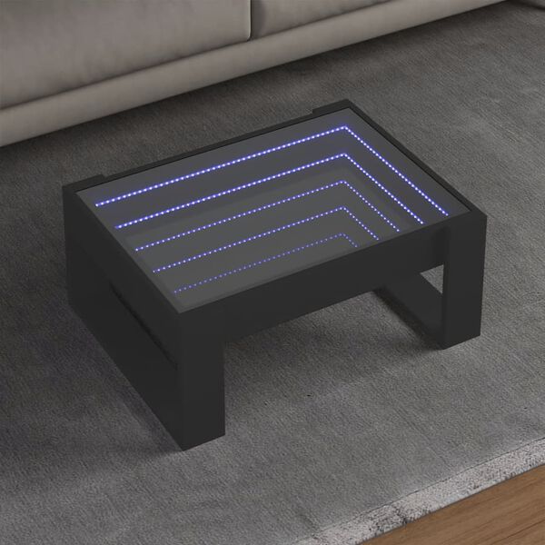 vidaXL Tavolino da Salotto con LED Infinity Nero 70x53x30 cm