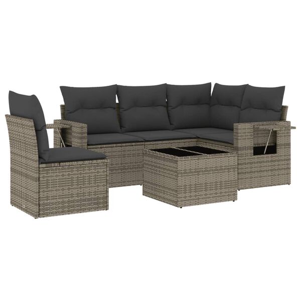 vidaXL Set Divano da Giardino 6 pz con Cuscini Grigio in Polyrattan