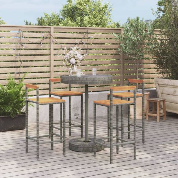 vidaXL Set Bar Giardino 5pz Grigio Polyrattan e Legno Massello Acacia