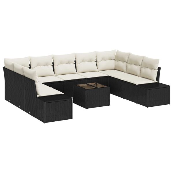 vidaXL Set Divano da Giardino 9 pcs Nero e Crema Polyrattan