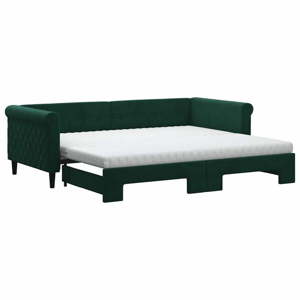 vidaXL Divano Letto Estraibile Materassi Verde Scuro 90x200 Velluto