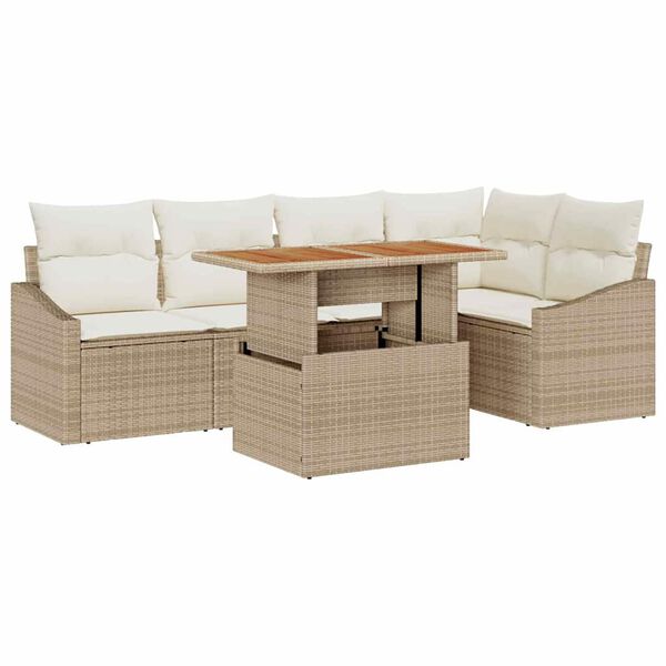 vidaXL Set Divano da Giardino 6 pcs Beige Poly Rattan