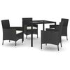 vidaXL Set da Pranzo da Giardino 5 pz Nero con Cuscini in Polyrattan