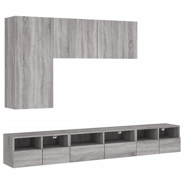 vidaXL Mobili TV a Muro 5pz Grigio Sonoma in Legno Multistrato