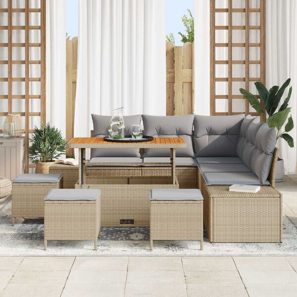 vidaXL Set Divano da Giardino con cuscino 9 pcs Beige Poly Rattan