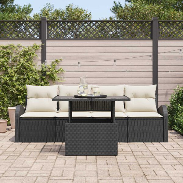 vidaXL Set Divano da Giardino 5 pcs Nero Rattan in Polipropilene