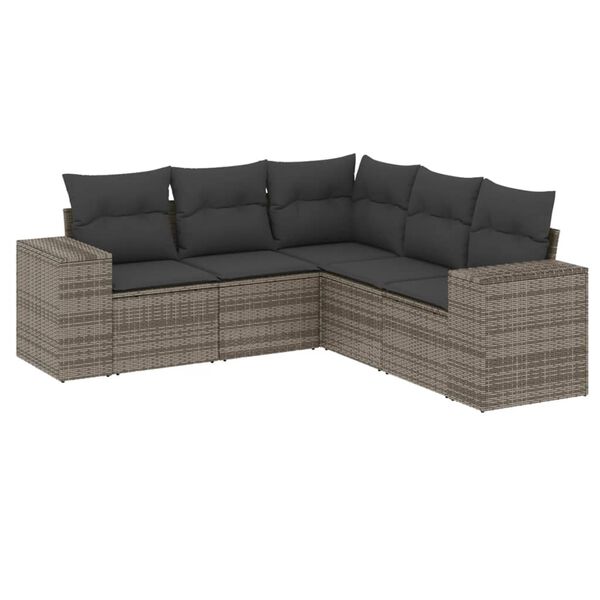 vidaXL Set Divano da Giardino 5 pz con Cuscini Grigio in Polyrattan