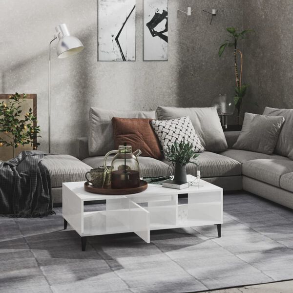 vidaXL Tavolino Salotto Bianco Lucido 103,5x60x35 cm Legno Multistrato