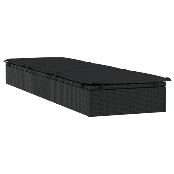 vidaXL Lettino 1 pz con Cuscino Nero 201x55x62 cm in Polyrattan
