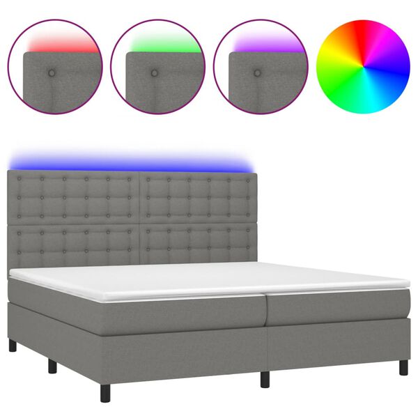 vidaXL Letto a Molle Materasso e LED Grigio Scuro 200x200cm in Tessuto