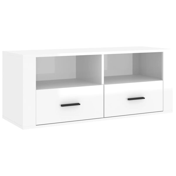 vidaXL Mobile Porta TV Bianco Lucido 100x35x40 cm in Legno Multistrato