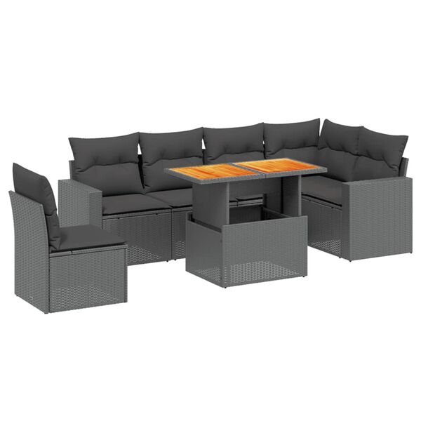 vidaXL Set Divani da Giardino con Cuscini 7pz Nero Polyrattan
