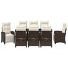 vidaXL Set da Pranzo per Giardino con cuscino 9 pcs Marrone polyrattan