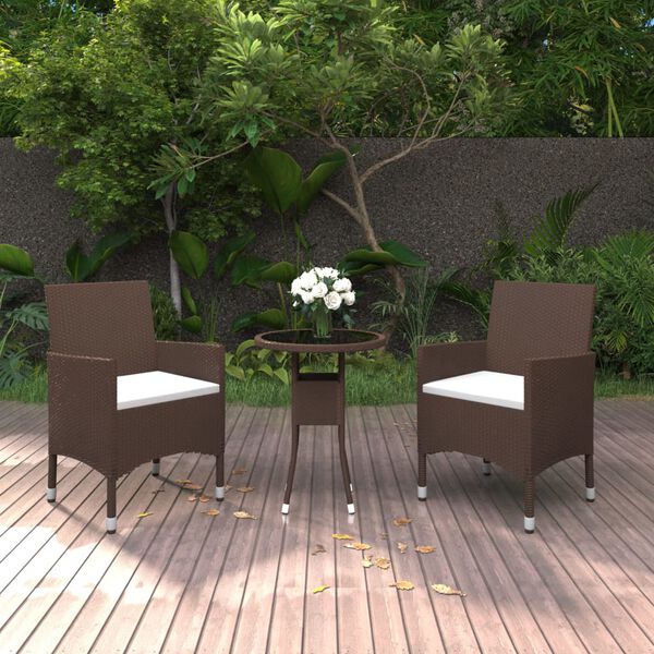 vidaXL Set da Pranzo per Giardino 3 pz in Polyrattan Marrone