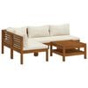 vidaXL Set Divani da Giardino 5 pz con Cuscini Crema in Legno Acacia