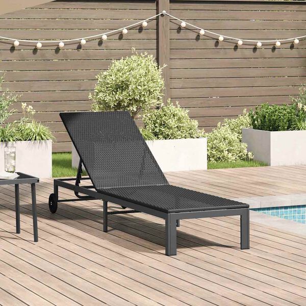 vidaXL Lettino da Sole 1-persona Nero 206 x 62.5 x 74 cm polyrattan