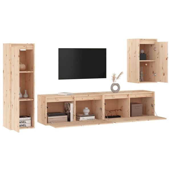 vidaXL Mobili Porta TV 4 pz in Legno Massello di Pino