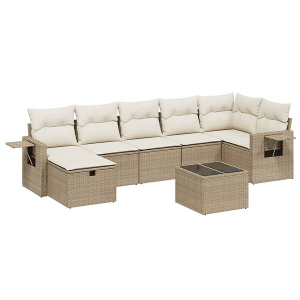 vidaXL Set Divano da Giardino 8 pz con Cuscini Beige in Polyrattan
