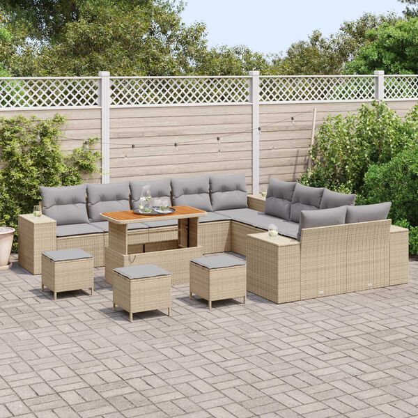 vidaXL Set Divano da Giardino con cuscino 14 pcs Beige polyrattan
