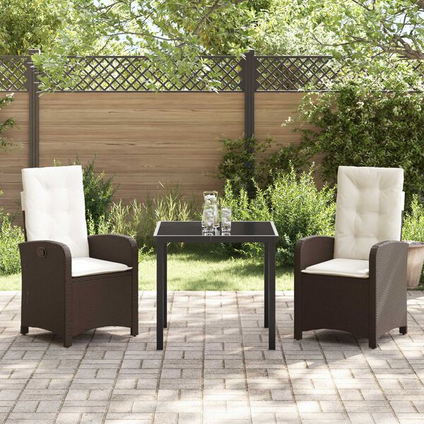 vidaXL Set da Pranzo per Giardino con cuscino 3 pcs Marrone polyrattan