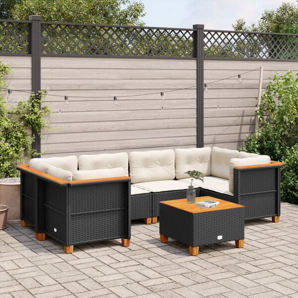 vidaXL Set Divani da Giardino con Cuscini 7pz Nero Polyrattan