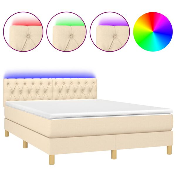 vidaXL Letto a Molle con Materasso e LED Crema 140x190 cm in Tessuto
