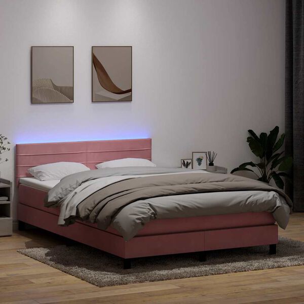 vidaXL Letto a Molle con Materasso e LED Rosa 160x210 cm in Velluto
