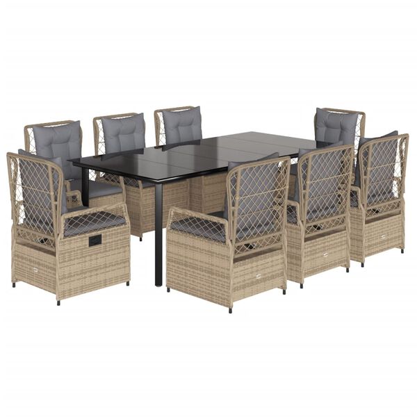 vidaXL Set da Pranzo da Giardino 9 pz con Cuscini Beige in Polyrattan