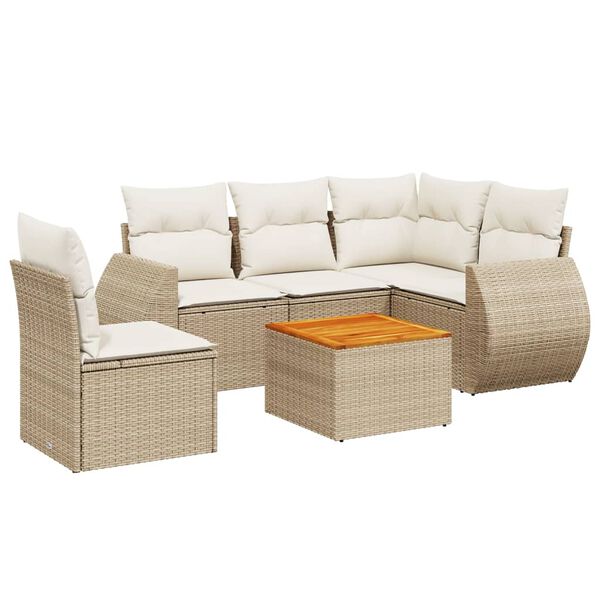 vidaXL Set Divano da Giardino 6 pz con Cuscini Beige in Polyrattan