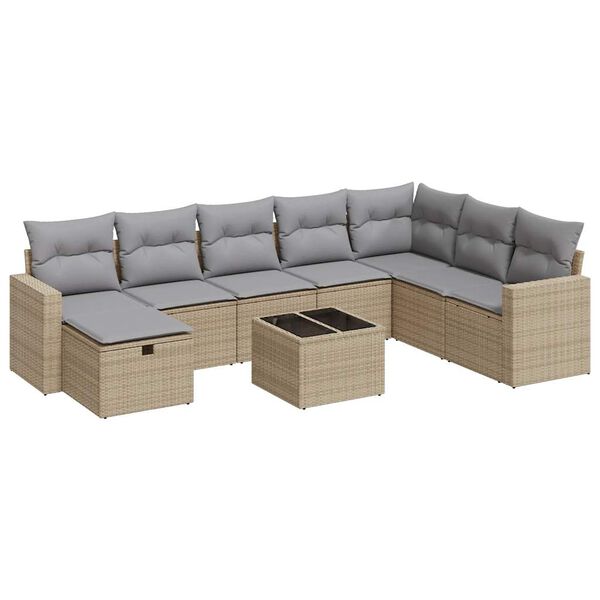 vidaXL Set Divano da Giardino 8 pz con Cuscini Beige in Polyrattan