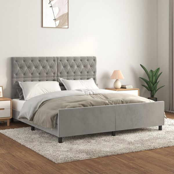 vidaXL Giroletto senza Materasso Grigio Chiaro 160x200 cm Velluto