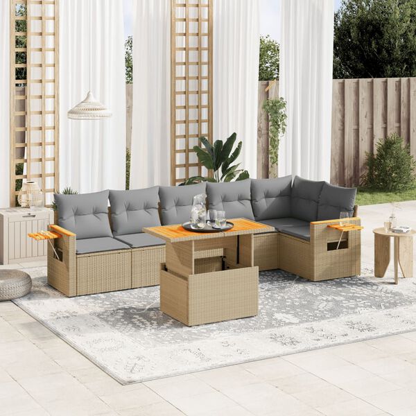 vidaXL Set Divani da Giardino 7 pz con Cuscini Beige in Polyrattan