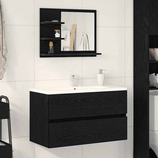 vidaXL Specchio da Bagno Rovere Nero 60x10,5x45 cm Legno Multistrato