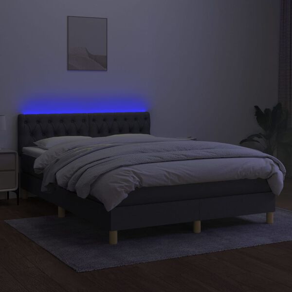 vidaXL Letto a Molle Materasso e LED Grigio Scuro 140x190cm in Tessuto