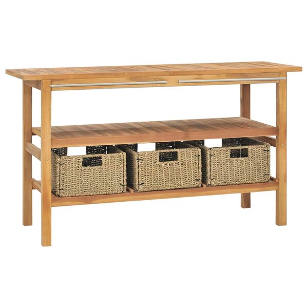 vidaXL Mobile Vanità Bagno e Lavandini Marmo Nero Legno Massello Teak