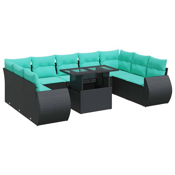 vidaXL Set Divani Giardino 10pz con Cuscini Nero in Polyrattan Acacia
