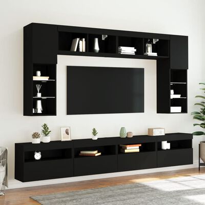 vidaXL Set Mobili TV a Muro 8 pz con Luci LED Nero