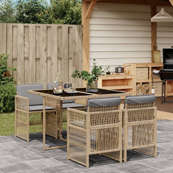 vidaXL Set Pranzo da Giardino 5 pz con Cuscini Beige Misto Polyrattan