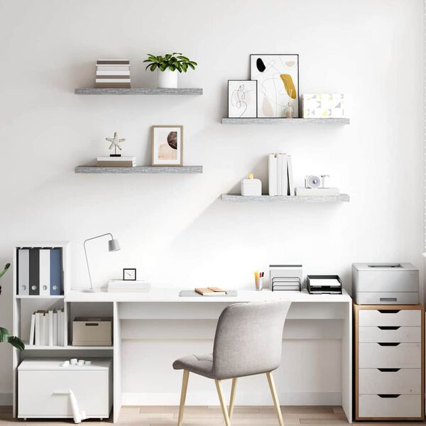 vidaXL Scaffali a Parete 4 pz Grigio Cemento 80x23,5x3,8 cm in MDF
