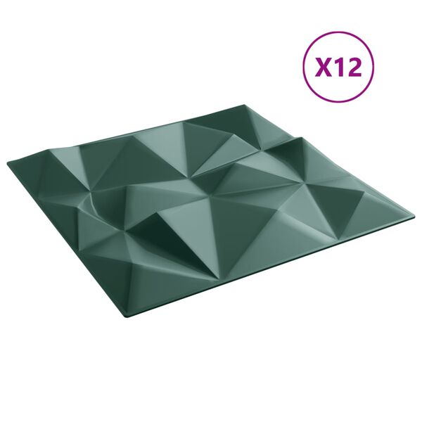 vidaXL Pannelli Murali 12 pz Verdi 50x50 cm XPS 3 m² Diamante