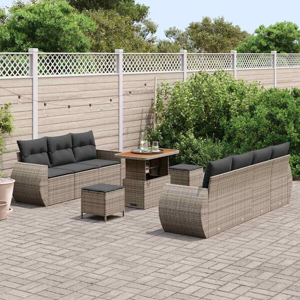 vidaXL Set Divano da Giardino con cuscino 10 pcs Grigio polyrattan
