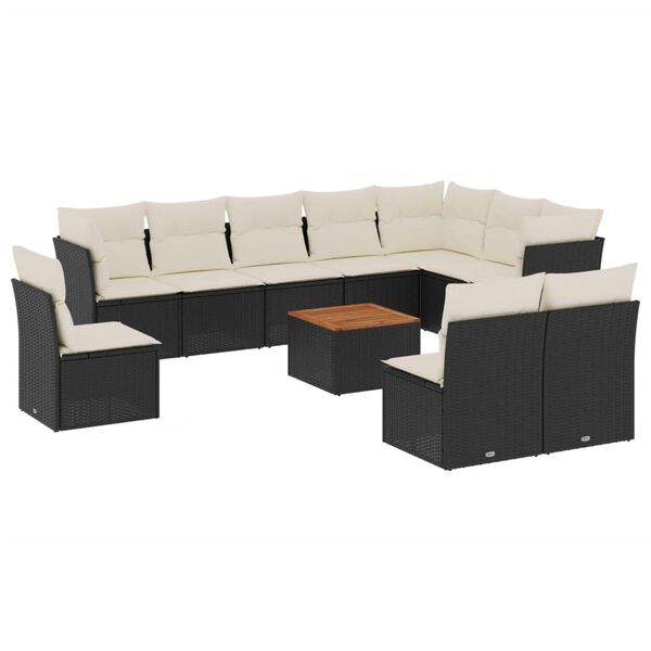 vidaXL Set Divani da Giardino 11 pz con Cuscini in Polyrattan Nero