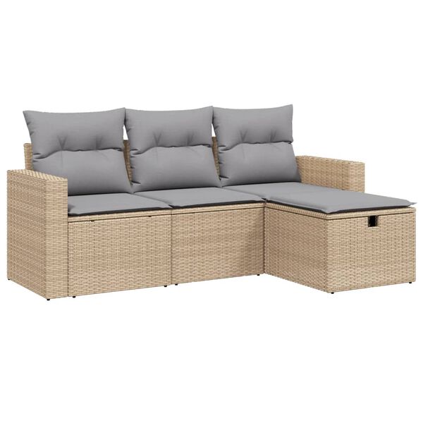 vidaXL Set Divano da Giardino 4 pz con Cuscini Beige Misto Polyrattan