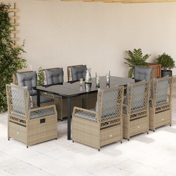 vidaXL Set da Pranzo da Giardino 9 pz con Cuscini Beige in Polyrattan