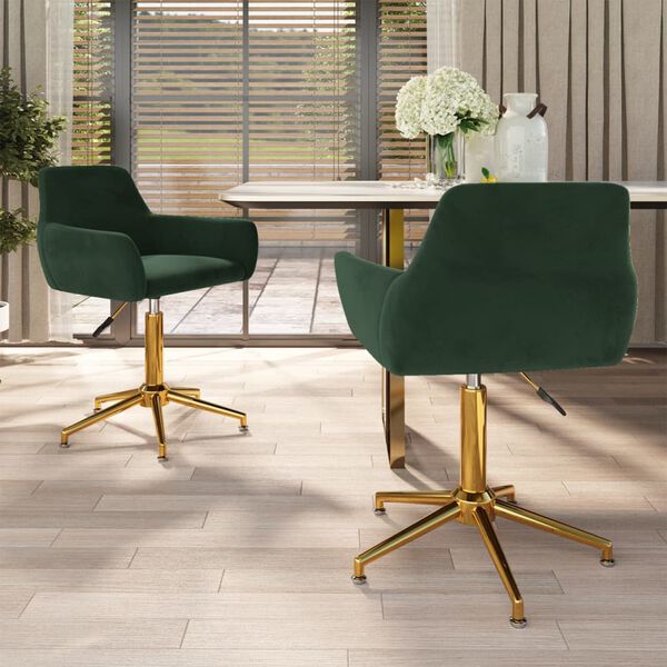 vidaXL Sedie da Pranzo Girevoli 2 pz Verde Scuro in Velluto